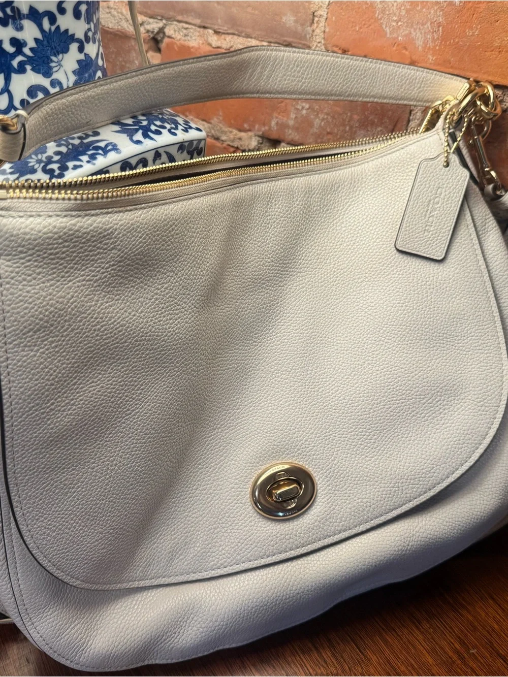 Coach Pebbled Leather Turnlock Hobo Bag
